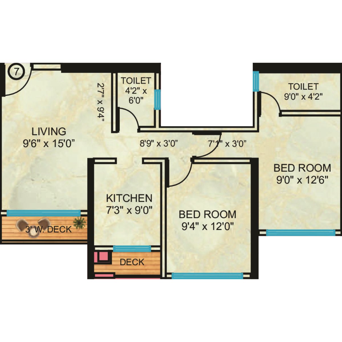 Neelam-Supremo-Floor-Plan-2-BHK-Deck-654-Sqft